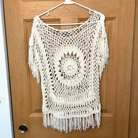 Say What? Off White Knit Crochet Tops Women's Size Medium - Picture 4 of 8